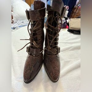 Brown heeled boots.